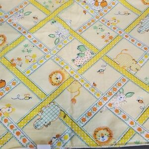 Vtg Dundee Yellow Lion Hippo Receiving Blanket Flannel Diamond Pattern 30"x40"